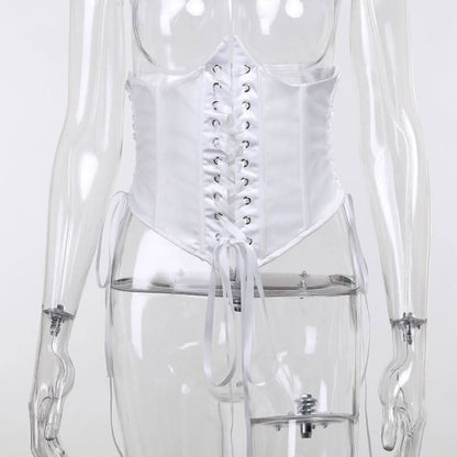 Lace up self tie solid corset top