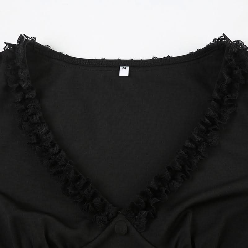 Long sleeve v neck ruffle button top