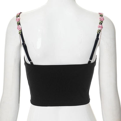 Embroidery backless solid cami crop top