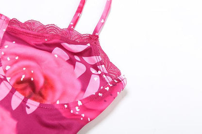 Flower print lace hem cami maxi dress