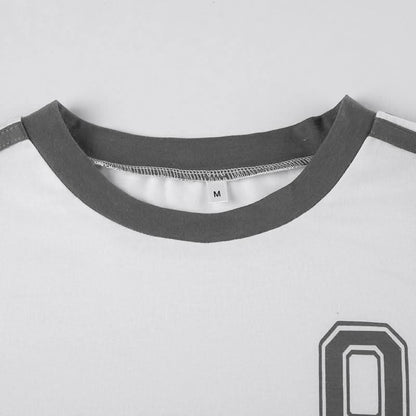 Long sleeve crewneck "01" print crop top