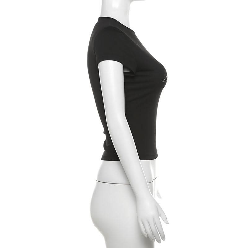 Short sleeve crewneck beaded top