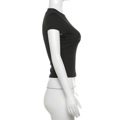 Short sleeve crewneck beaded top