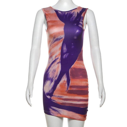 Crewneck sleeveless contrast mini dress