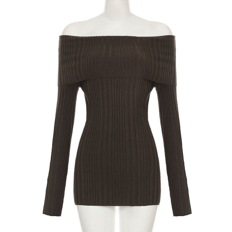 Long sleeve off shoulder textured solid mini dress