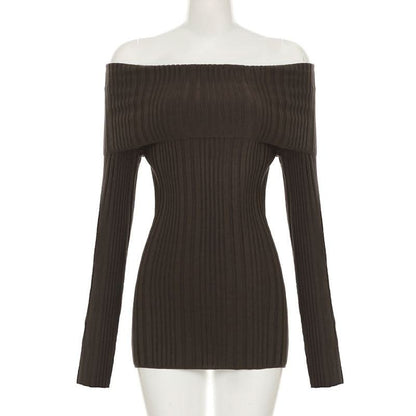 Long sleeve off shoulder textured solid mini dress