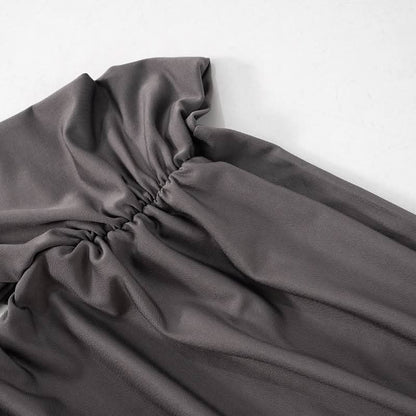 Off shoulder long sleeve slit ruched maxi dress