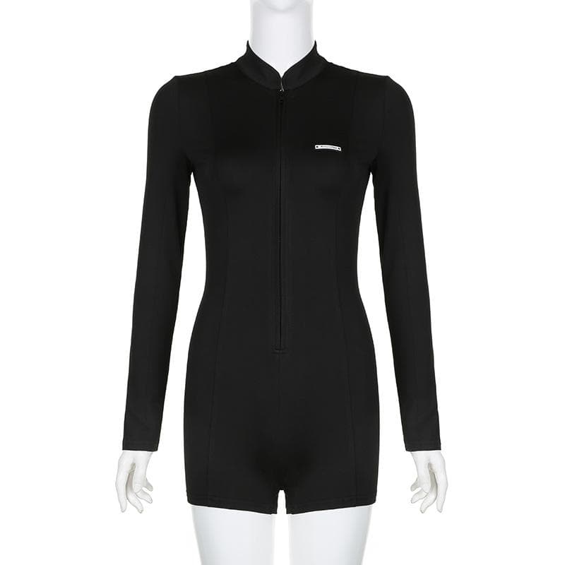 Long sleeve zip-up solid romper