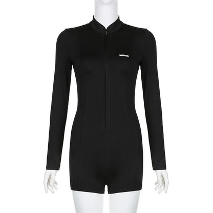 Long sleeve zip-up solid romper