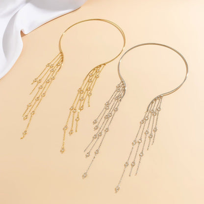 Stone pendant tassels open necklace