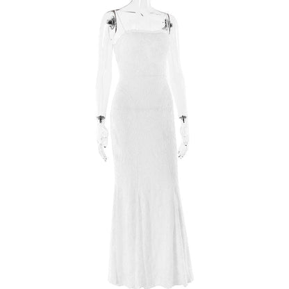 Ruffle lace up backless lace hem cami maxi dress