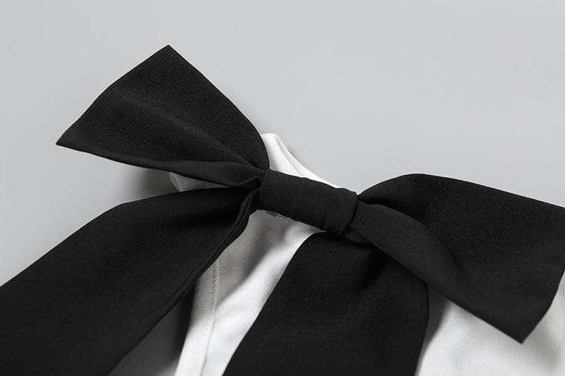 Bowknot crewneck ribbon contrast tank top