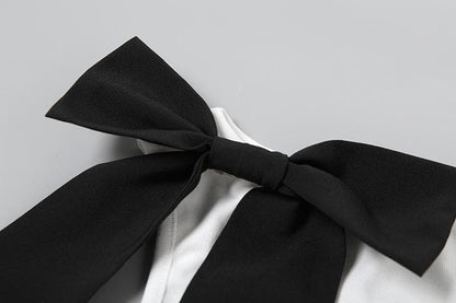 Bowknot crewneck ribbon contrast tank top