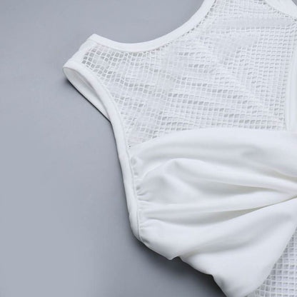 Ruched drawstring crewneck fishnet mini dress