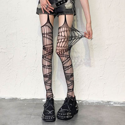 Suspender hollow out fishnet tights