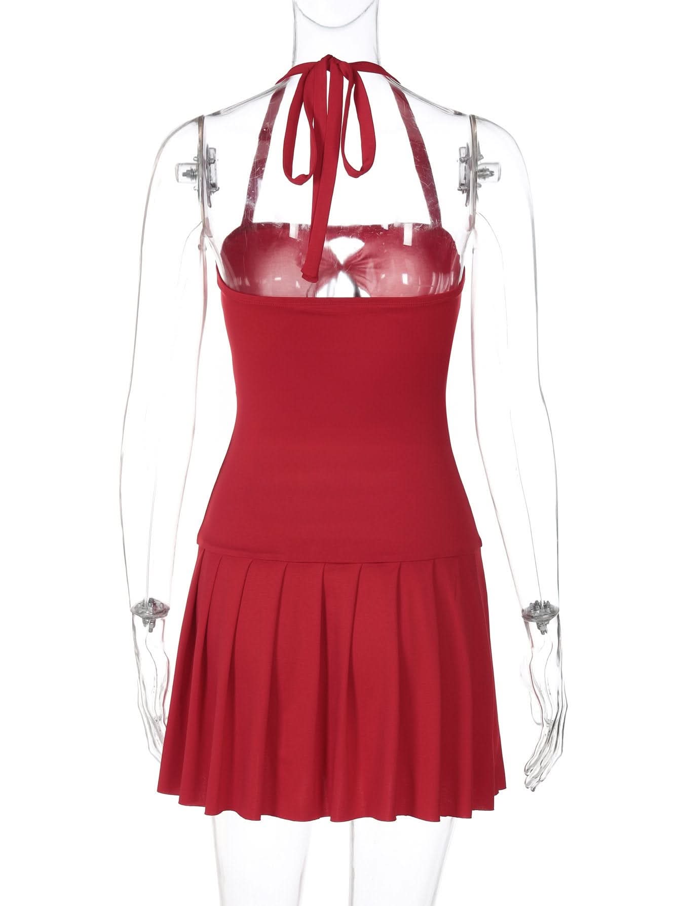 Halter bowknot ruched hollow out cut out mini dress