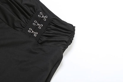 Halter long sleeve off shoulder button ruched pant set