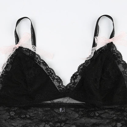 Bowknot v neck lace backless cami top