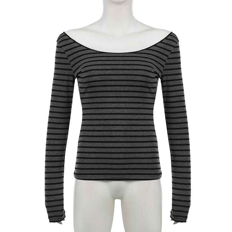 Long sleeve off shoulder striped top