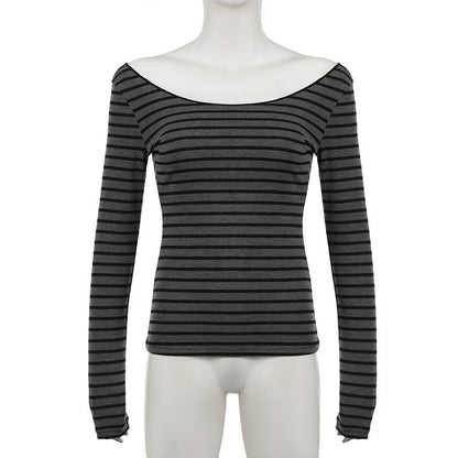 Long sleeve off shoulder striped top