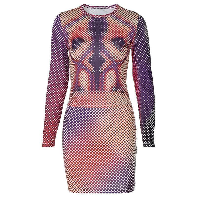 Crewneck long sleeve print skirt set - Final Sale