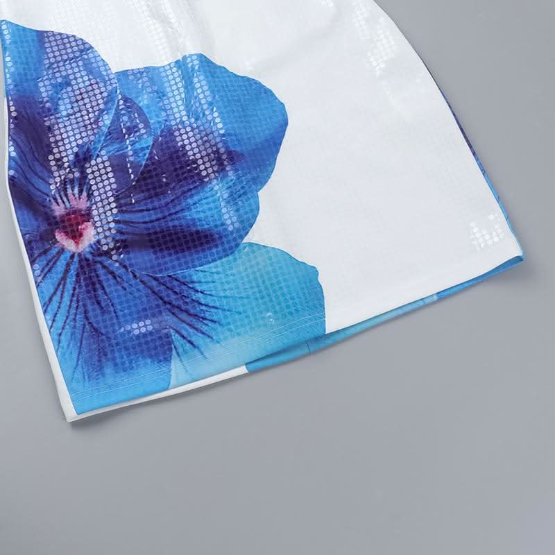 Halter flower print zip-up mini dress