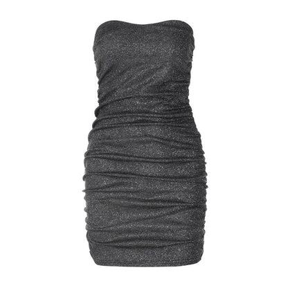 Strapless All-Over Ruched Glitter Knit Bodycon Tube Mini Dress