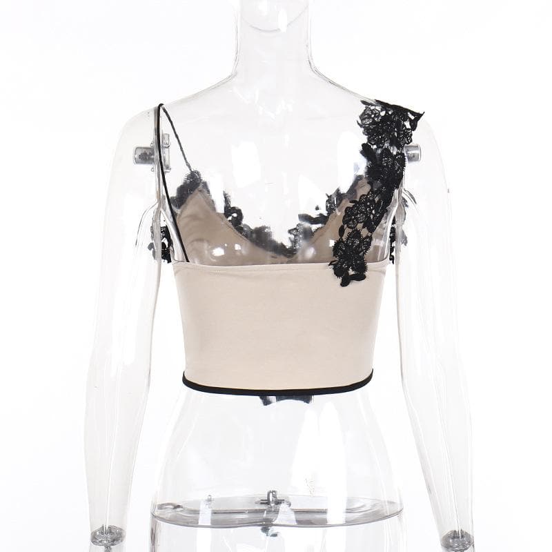 Flower embroidery bustier backless cami top