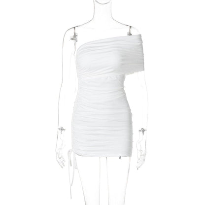 Off shoulder drawstring mini dress