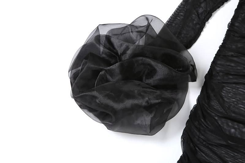 Long sleeve mesh see through ruched maxi dress-final-sale