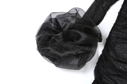 Long sleeve mesh see through ruched maxi dress-final-sale