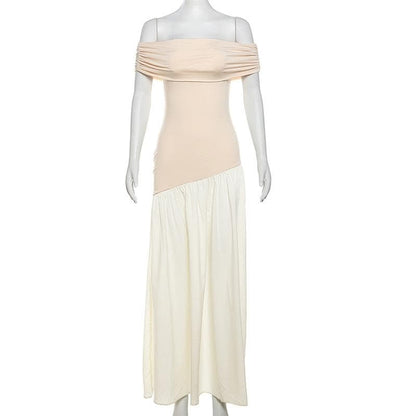 Off shoulder contrast backless maxi dress