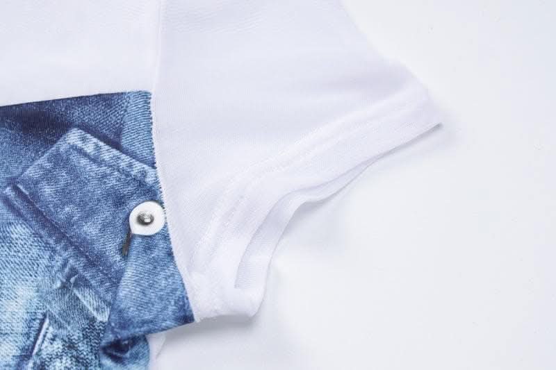 Short sleeve denim print contrast crewneck bodysuit-final-sale
