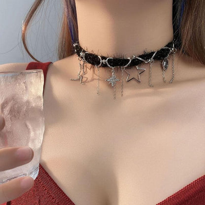 Tassels o ring star pendant choker necklace