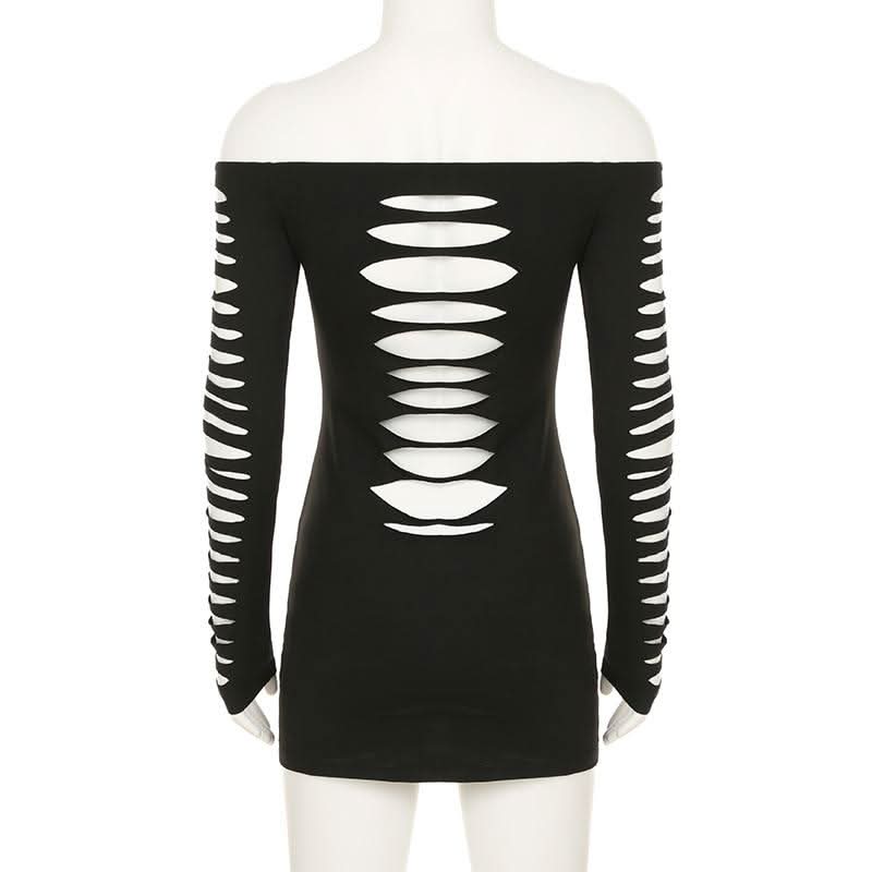 Off shoulder long sleeve hollow out cut out mini dress