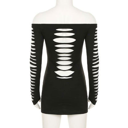 Off shoulder long sleeve hollow out cut out mini dress