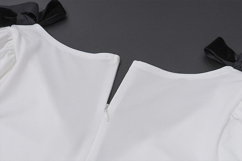 Short puff sleeve bowknot v neck maxi dress