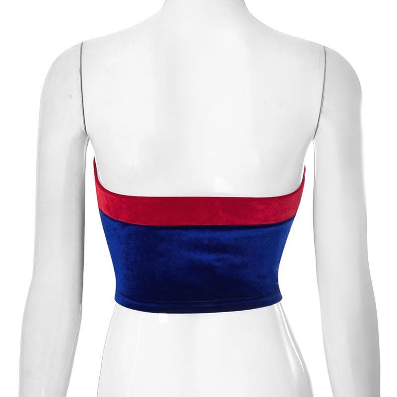 Beaded velvet contrast backless tube top