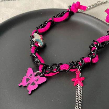 Butterfly tassels contrast chain necklace