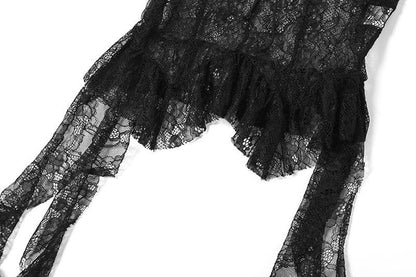 Off shoulder lace ruffle hollow out cut out top