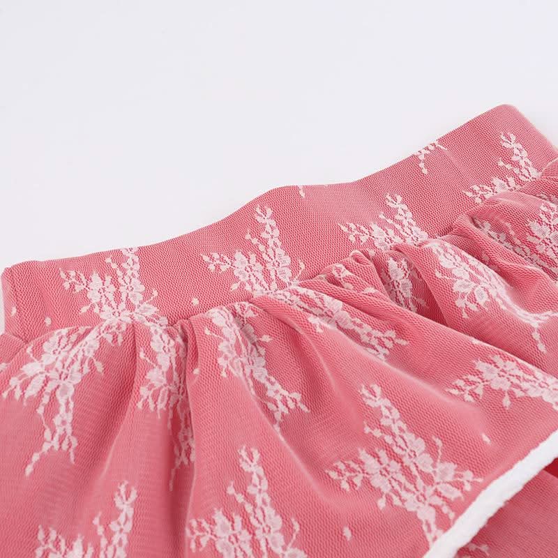 Ruffle lace patchwork mini skirt