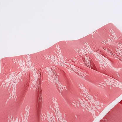 Ruffle lace patchwork mini skirt