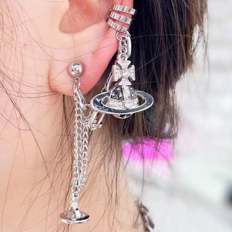 Planet cross o ring 1 piece drop earrings
