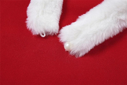 Bowknot contrast halter fluffy gloves backless mini dress-final-sale