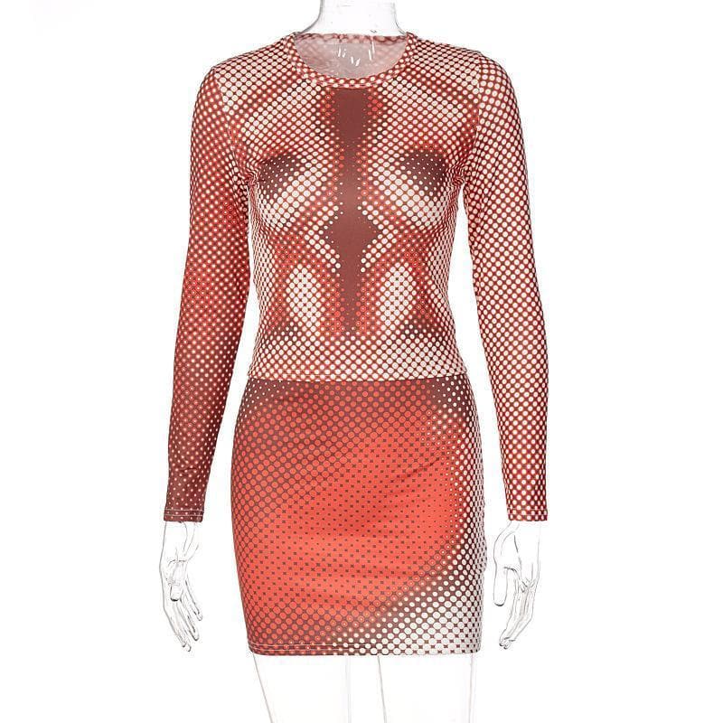 Crewneck long sleeve print skirt set - Final Sale