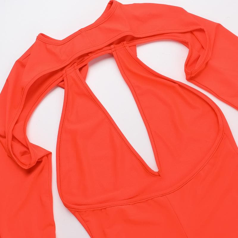 Long sleeve crewneck hollow out slit cut out maxi dress