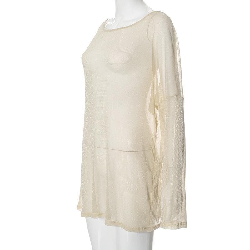 Long sleeve solid see through top