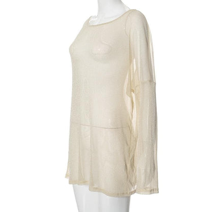 Long sleeve solid see through top