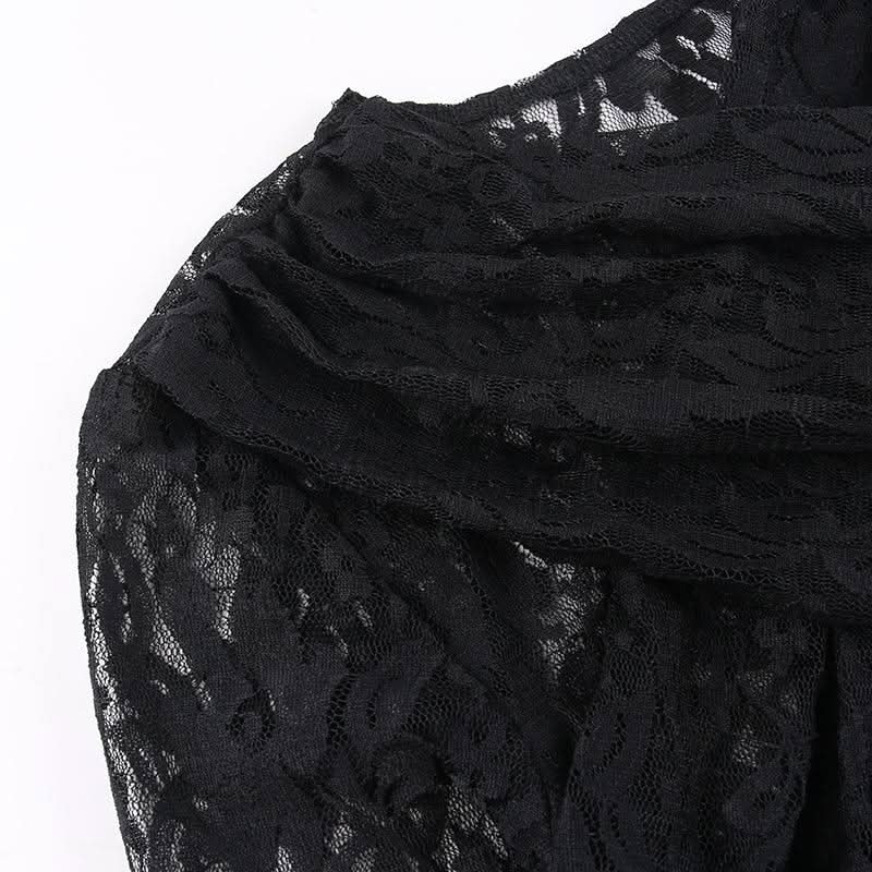 Long flared sleeve lace cross front bodysuit