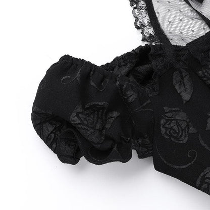 Short sleeve halter off shoulder butterfly flower pattern lace mini dress